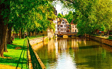 A view down the canals in Strasbourg, France